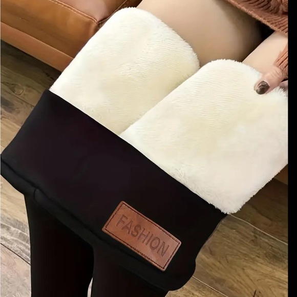 Fleece Liner Soft Yoga Pants, High Waist Keep Warm High Stretch Slim Fit Fitness - Picture 6 of 6